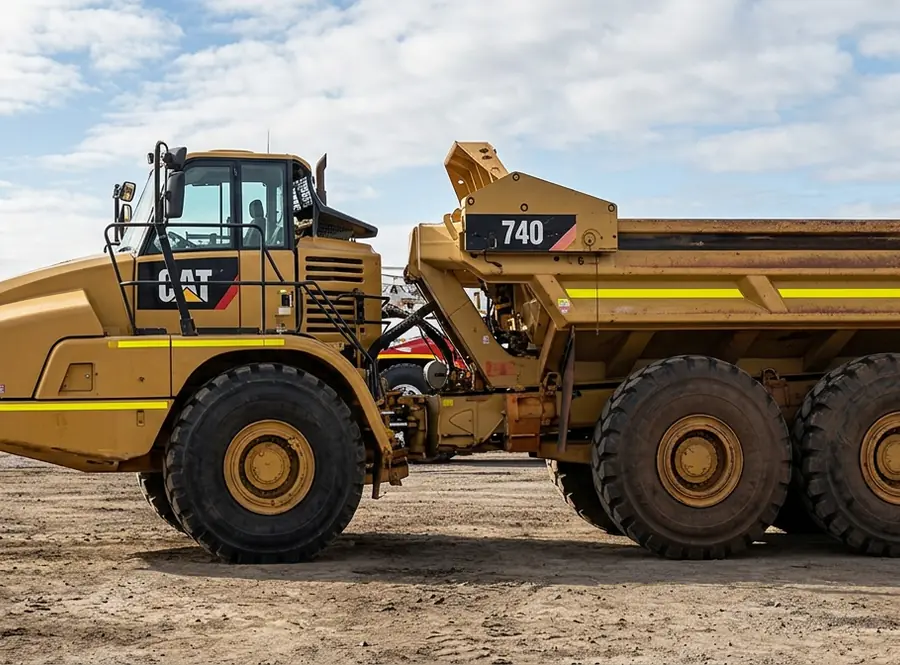 Caterpillar 740 articulated dump truck on site awaiting heavy plant machinery repairs near Canberra
