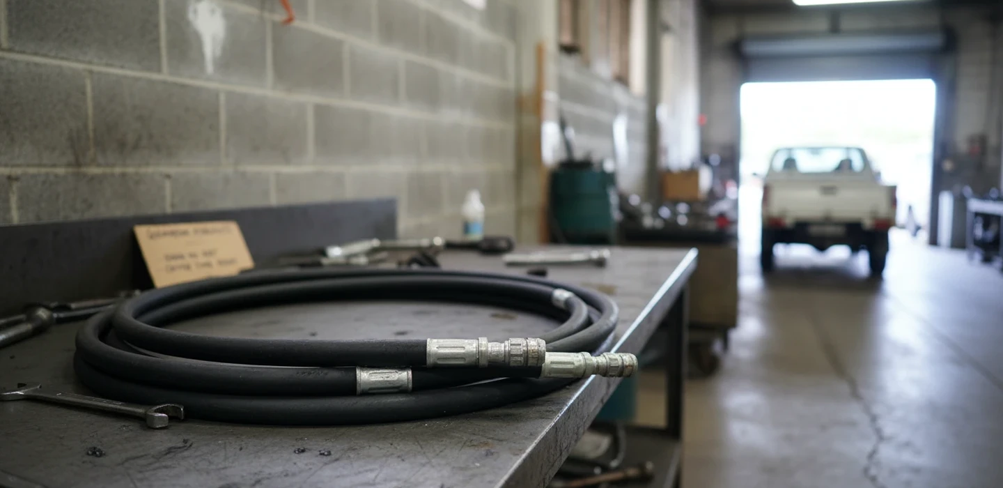 Rubber hydraulic hoses fitted with crimped steel fittings ready for machinery in Canberra