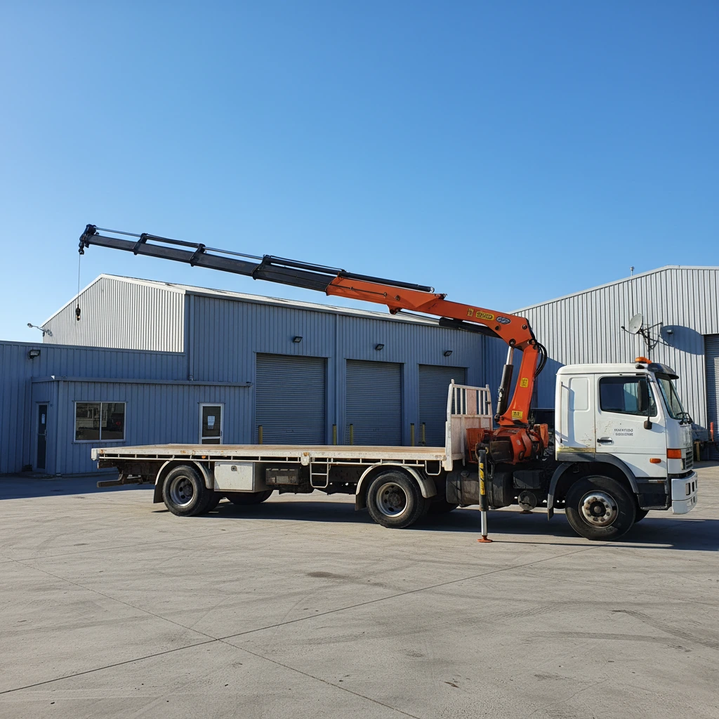 Truck-mounted crane working on a Canberra job site at dusk